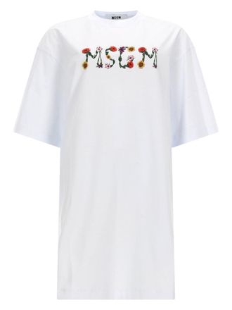 Msgm Floral Theme Logo Cotton T-Shirt
