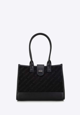 Wittchen Dames Klassieke Schoudertas met Stoffen Inzetstuk, Zwart, Eco-leer