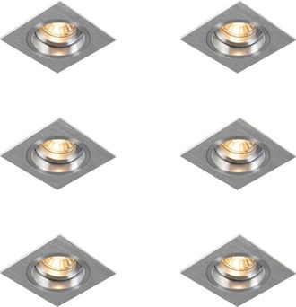 QAZQA Set of 6 Recessed Spotlights Square Aluminium Adjustable - Chuck