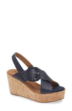 Cordani Dustin Slingback Platform Wedge Sandal in Navy Leather at Nordstrom, Size 7.5Us