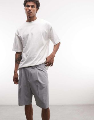 Weekday Uno - Pantaloncini sartoriali ampi grigi gessati-Grigio