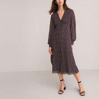 La Redoute Collections Jurk met V-hals, bloemenprint, midi lengte