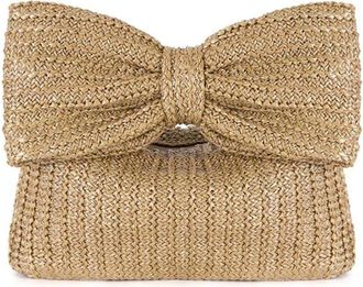 Generic Women Crochet Beach Handbag Zipper Closure with Weaving Clutch Bag Versatile Female Party Wedding Bag (Khaki)