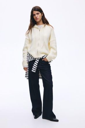 H&M Knit hooded jacket in Cream at Nordstrom, Size Xx-Large