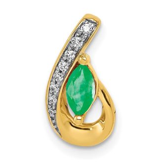 Diamond2Deal 14k Yellow Gold Gold Diamond and Marquise Emerald Teardrop Chain Slide Pendant