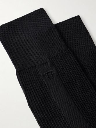 Tom Ford Logo-Embroidered Ribbed Silk Socks