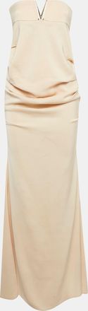 Elisabetta Franchi Beige Stretch Crepe Strapless Maxi Dress
