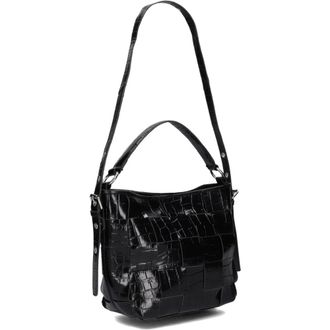 N&uacute;noo Tassen, Dames, Zwart, ONE Size, Leer, Zwarte leren schoudertas Chiara Texas