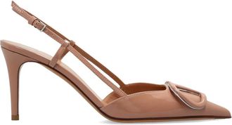 Valentino Garavani Schoenen, Dames, Beige, 38 1/2 EU, Leer, Vlogo Slingback Pomp