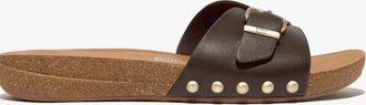 FitFlop Womens FitFlop iQUSHION ADJUSTABLE BUCKLE LEATHER Womens Slides Chocolate Brown - Size: 3