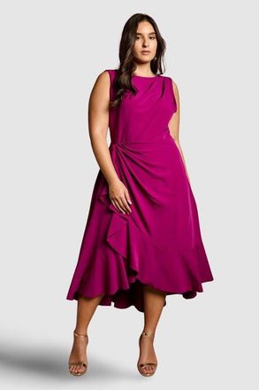 Coast Plus Crepe Ruffle Midi Dress in Berry at Nordstrom, Size 14