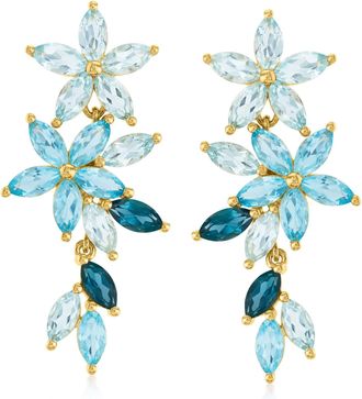 Ross-Simons Tonal Blue Topaz Floral Earrings in 18kt Gold Over Sterling