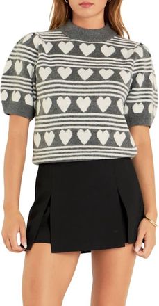 English Factory Lovin You Short Sleeve Sweater In Charcoal/white