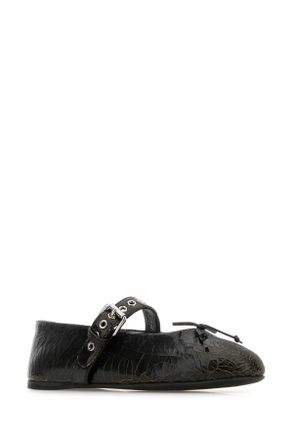 Miu Miu Womens Black Leather Ballerinas Ebano Vitello Ballerine Flat Shoes