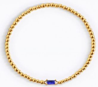 Mint & Lily Gold Beaded Birthstone Bracelet in September Sapphire at Nordstrom, Size 7.5
