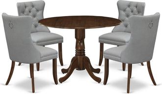 East West Furniture 5 Piece Modern Dining Table Set Consists of a Round Kitchen Table with Dropleaf