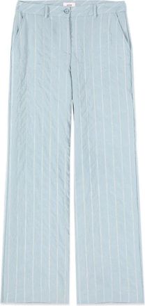 Oltre Pinstripe Palazzo Broek met Crinkle Effect - Dames - Wijde Broeken - Blauw - S - Polyester - Broeken