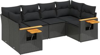 vidaXL Set De Sof&aacute;s De Jard&iacute;n 6 Piezas Y Cojines Rat&aacute;n Sint&eacute;tico Negro Vidaxl