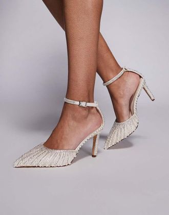 Azalea Wang Azalea Wang - Davina - D&eacute;collet&eacute; color avorio con tacco e perle-Bianco