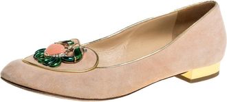 Charlotte Olympia Peach Suede Birthday Zodiac Cancer Ballet Flats