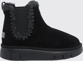 Mou Stivaletti chelsea in suede bicolor con fodera in shearling e cuciture a contrasto