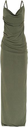 Coperni Long Open-Back Draped Dress In Green Fabric