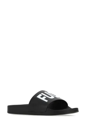 VTMNTS Mens Black Rubber Slippers Blackwhite Flat Shoes