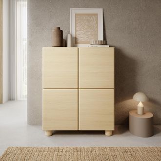 Dmora Aparador Hamola, Alacena 6 Estantes, Puerta Abatible, 4 Puertas, 100x38x125h Cm Roble Marr&oacute;n