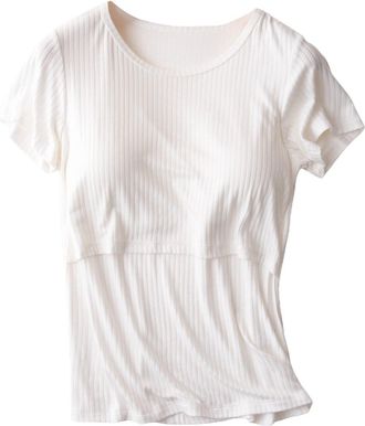 Generic Tan Maternity Long Sleeve Shirt Button Crew Neck Solid Color Nursing Tops T Shirt for Breastfeeding Pumpkin Belly Maternity Shirt (White, M)