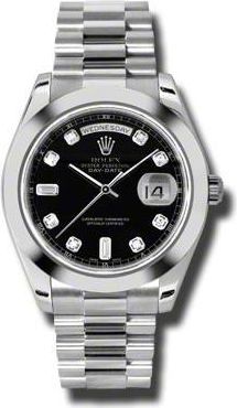 Rolex Day-Date II Black Dial Platinum President Automatic Mens Watch 218206BKDP