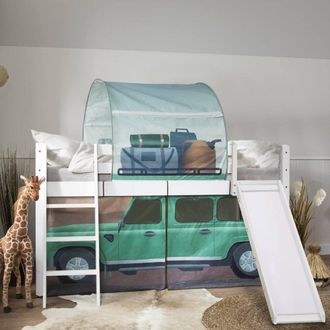 N&ouml;a & Nani Moro Cabin Bed Midsleeper with Slide & Safari Package in White | Size: Single
