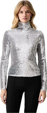 Patrizia Pepe Top de lentejuelas con cuello perkins - Tops - Mujer - Gris - XS