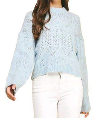 Pinch Design Eyelet Crewneck Sweater In Light Blue