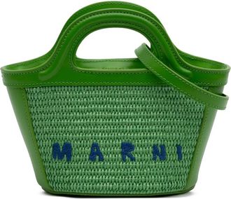 Marni 2015-2025 Tropicalia leren en katoenen tas met borduurwerk en raffia - Groen