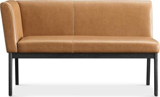 Castlery Brown Leather Left Banquette Bench, Dark Brown Wooden Leg |Elliot by Castlery