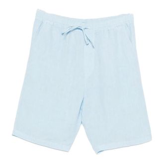 120% Lino 120% Lino, Casual Shorts, male, Blue, Size: S Drawstring Linen Bermuda Shorts