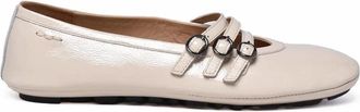 Alexander Hotto Beige Patent Leather Strap Ballerina Flats