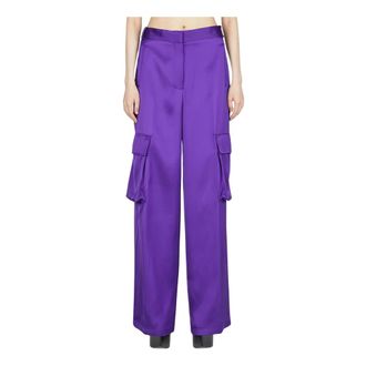 Versace Wide Trousers, female, Purple, Size: 2XS Satin Cargo Pants