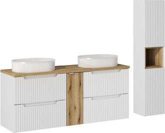 Petits Meubles Set de muebles lavabo 4 cajones y columna estratificado Blanco marrón