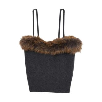 Marc Jacobs Tops, Dames, Grijs, S, Tanktop met imitatiebont voering