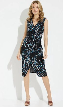 Joseph Ribkoff Palm Print Wrap Dress In Black Multi