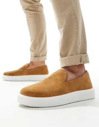 WALK LONDON Walk London Robbie Weave Slip Ons In Tan Suede-Brown