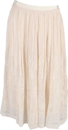 Vanessa Bruno Embroidered Midi Skirt in Nude Rayon
