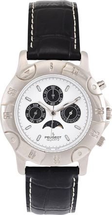 Peugeot Round Multi-Function Moon Phase Leather Watch - 40MM in White at Nordstrom