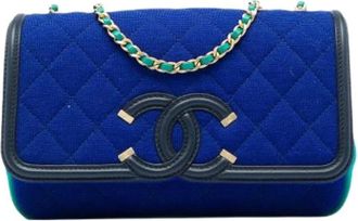 Chanel Pre-owned CC Filigree Flap - Dames - Vintage Schoudertas - Blauw - ONE Size - Leer - Vintage