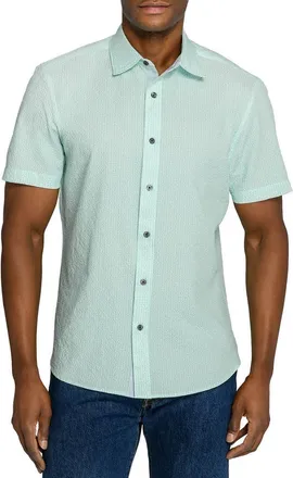 ConStruct Slim Fit Dot Woven Short Sleeve Seersucker in Mint at Nordstrom, Size Xx-Large