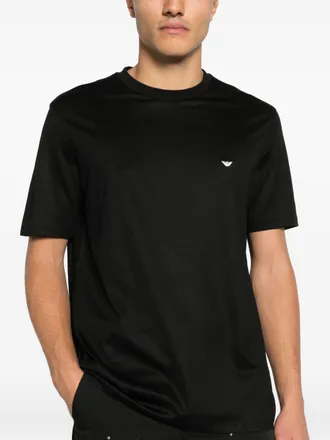 Emporio Armani Logo-Embroidered Cotton Blend T-shirt - Black