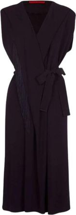 Carolina Herrera Zwarte Cr&ecirc;pe Wrap Jurk met Franjes - Dames - Wikkelkleedje - Zwart - S - Kleedjes