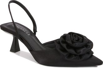 Berness Camellia Satin Rose Slingback Kitten Heel Pump in Black at Nordstrom Rack, Size 7.5