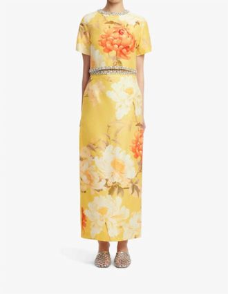 LEO LIN Kyra Embellished Maxi Skirt In Yellow Peony